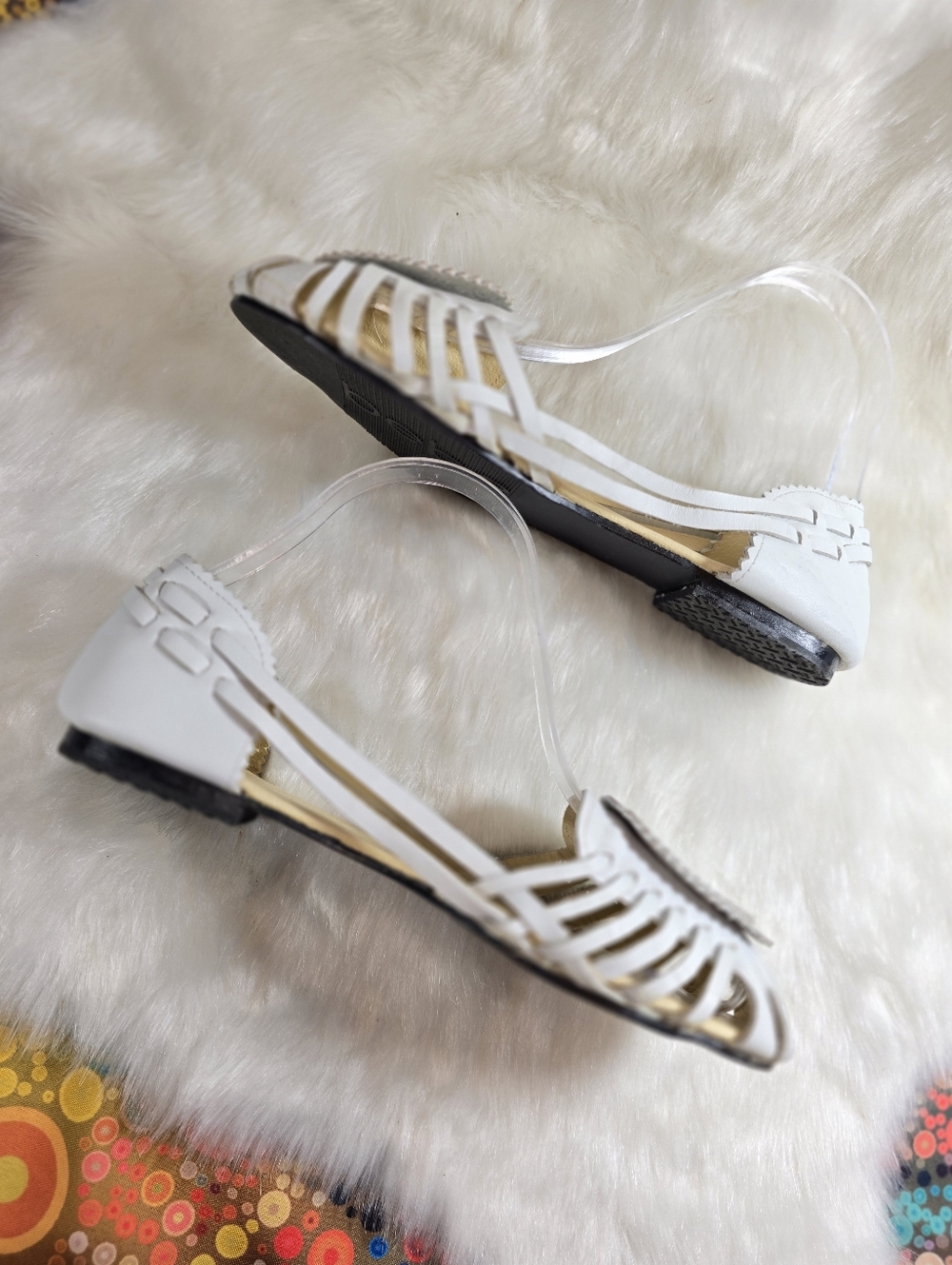 Bebe White Leather Huarache Slip-on Sandals - Picture 7 of 10